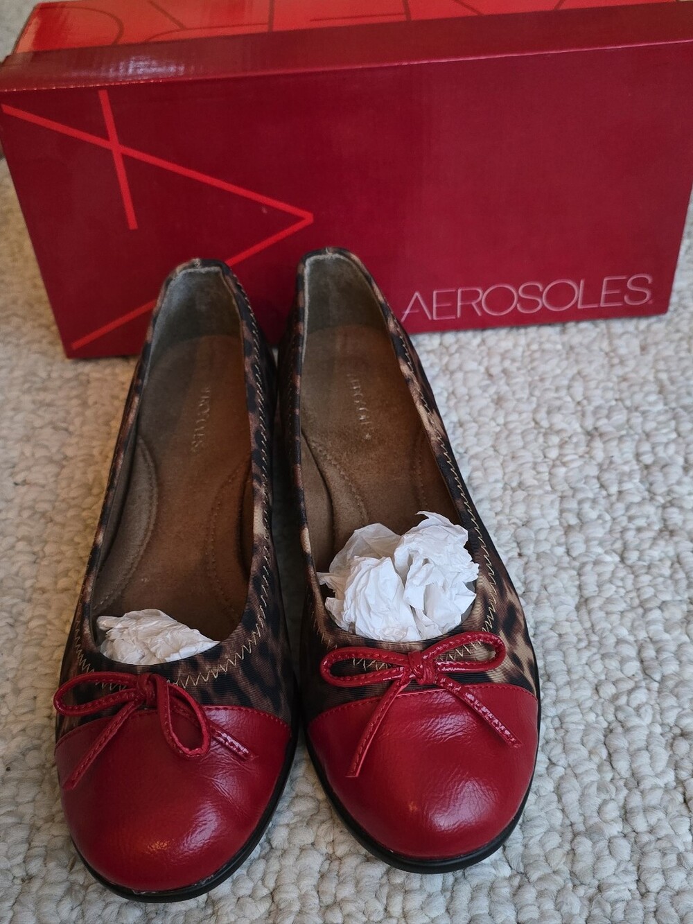 Aerosoles Bectify Leopard Print Ballet Flats Red Toe Cap Women's Size 7.5 M